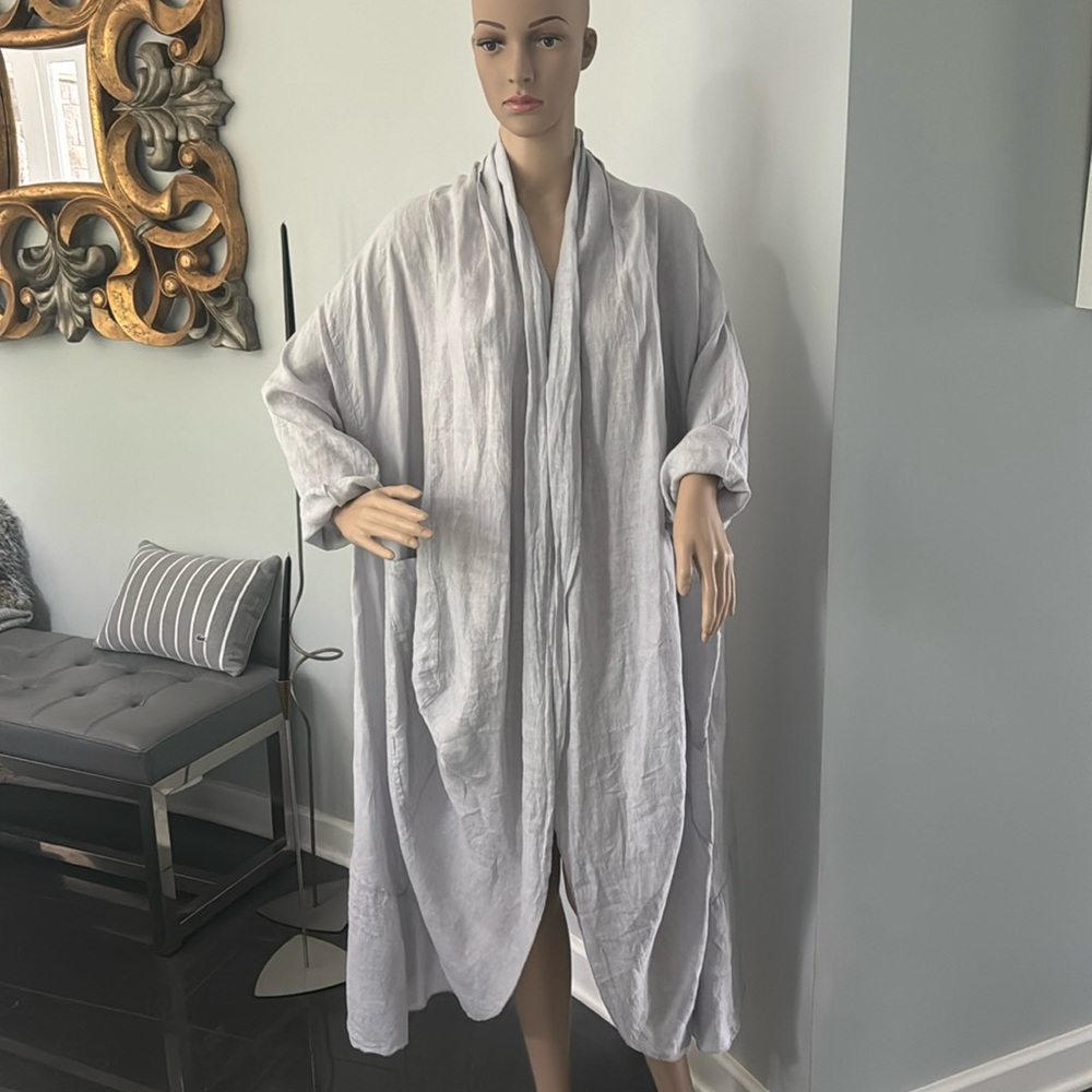 Relaxed Open-Front Light Gray Women's Coat